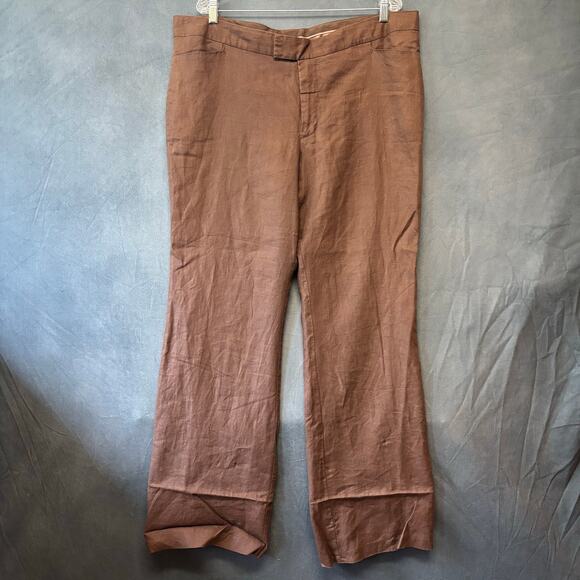 Vintage Merona 100% Linen Pants Lined Plus Sz 18 Brown Resort Wear Casual Flowy - Picture 1 of 16